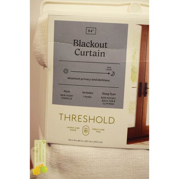 Threshold 50"x84" Blackout Chenille Rod Pocket Curtain Panel Ivory* - Picture 3 of 8
